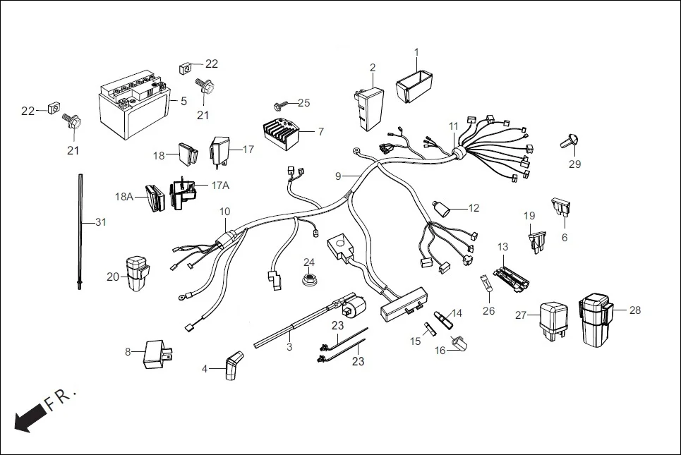 F-24-KICK WIRE HARNESS/BATTERY assembly diagram for Hero Splendor+ iBS (Jan, 2019)