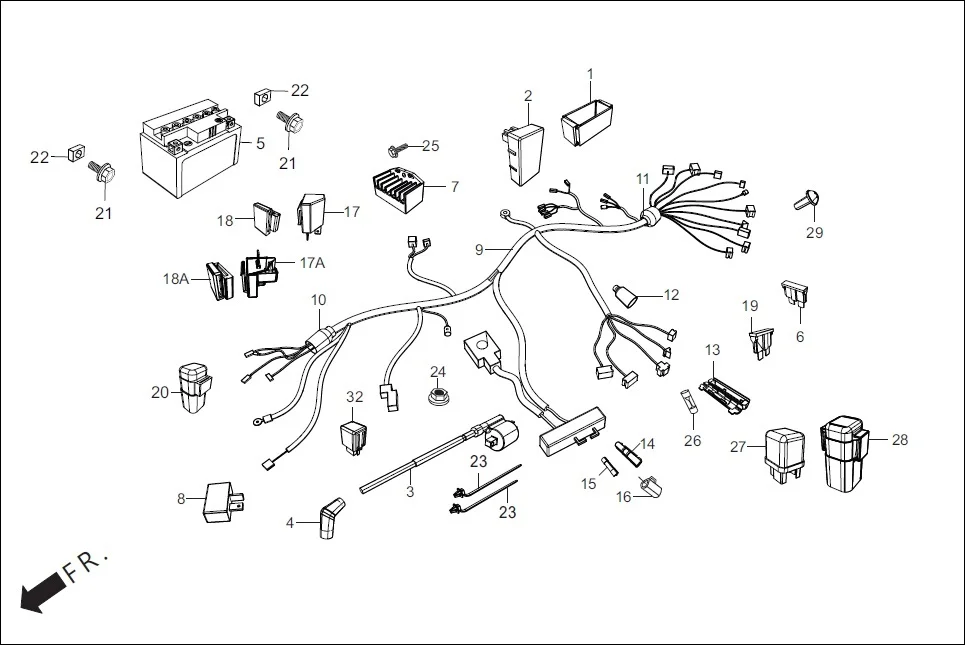 F-24-SELF WIRE HARNESS/BATTERY assembly diagram for Hero Splendor+ iBS (Jan, 2019)