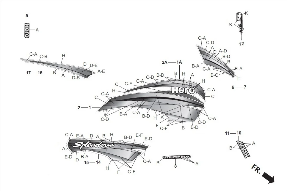 F-27 STRIPES/MARK assembly diagram for Hero Splendor+ iBS (Jan, 2019)