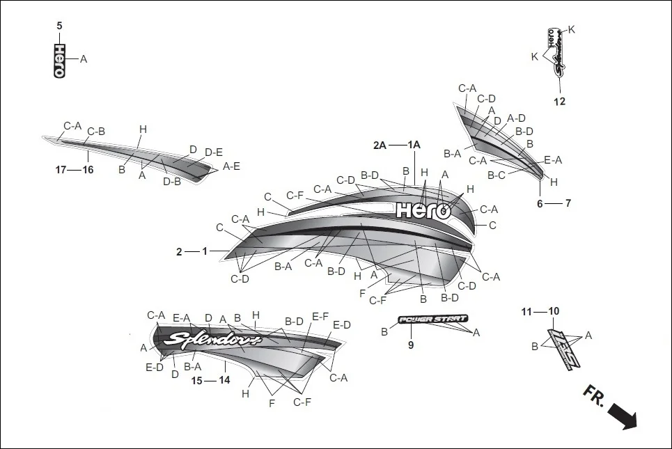 F-27-SELF STRIPES/MARK assembly diagram for Hero Splendor+ iBS (Jan, 2019)
