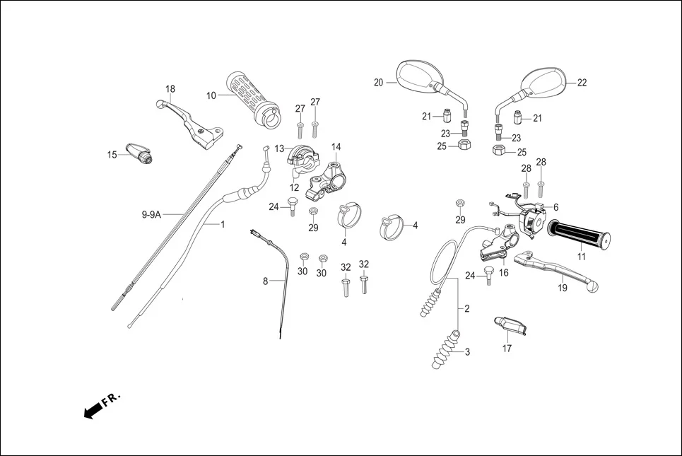 F-3-KICK HANDLE LEVER/SWITCH/CONTROL CABLE assembly diagram for Hero Splendor+ iBS (Jan, 2019)