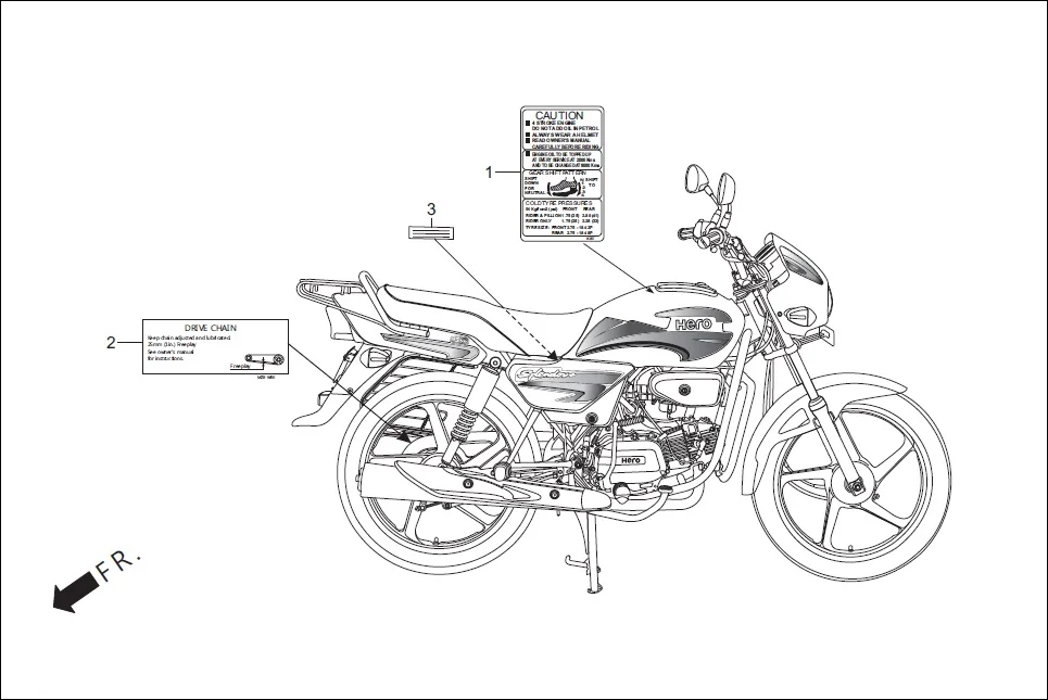 F-30-KICK MARK CAUTION assembly diagram for Hero Splendor+ iBS (Jan, 2019)