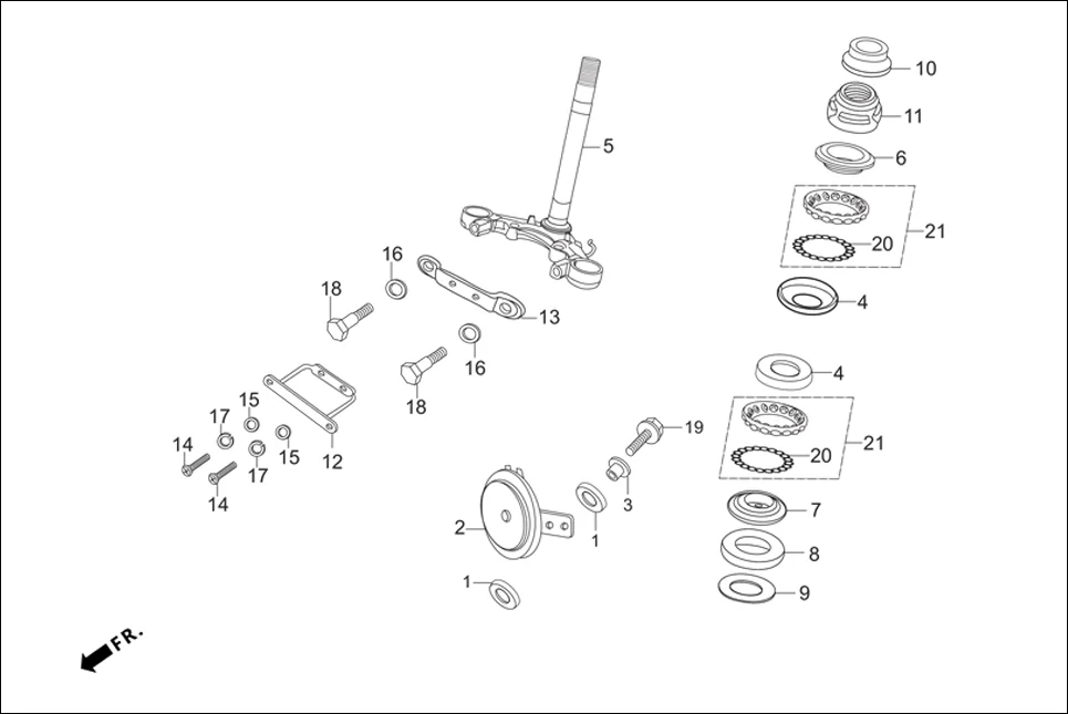 F-5 STEERING STEM/HORN assembly diagram for Hero Splendor+ iBS (Jan, 2019)