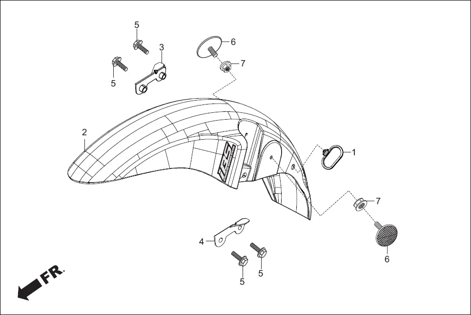 F-6 FENDER FRONT assembly diagram for Hero Splendor+ iBS (Jan, 2019)