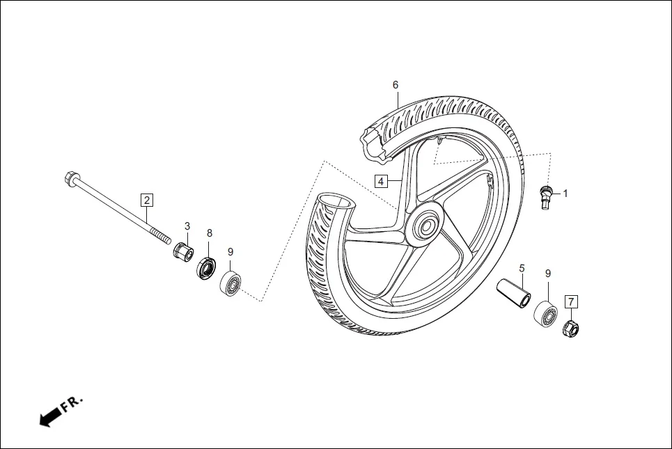 F-9-CAST FRONT WHEEL assembly diagram for Hero Splendor+ iBS (Jan, 2019)
