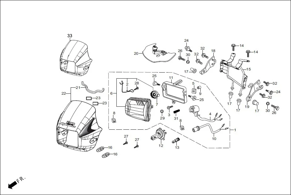 F-1 HEADLIGHT / FR. VISOR diagram showing 95701-06012-00