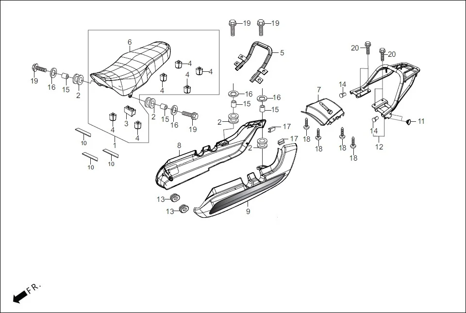 F-12 SET ASSY./RR. COWL/REAR CARRIER assembly diagram for Hero Splendor+ iBS BSVI (JULY, 2021)