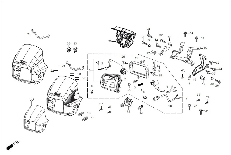 F-1 HEADLIGHT/FR. VISOR assembly diagram for Hero Splendor+ iBS BSVI (JULY, 2021)