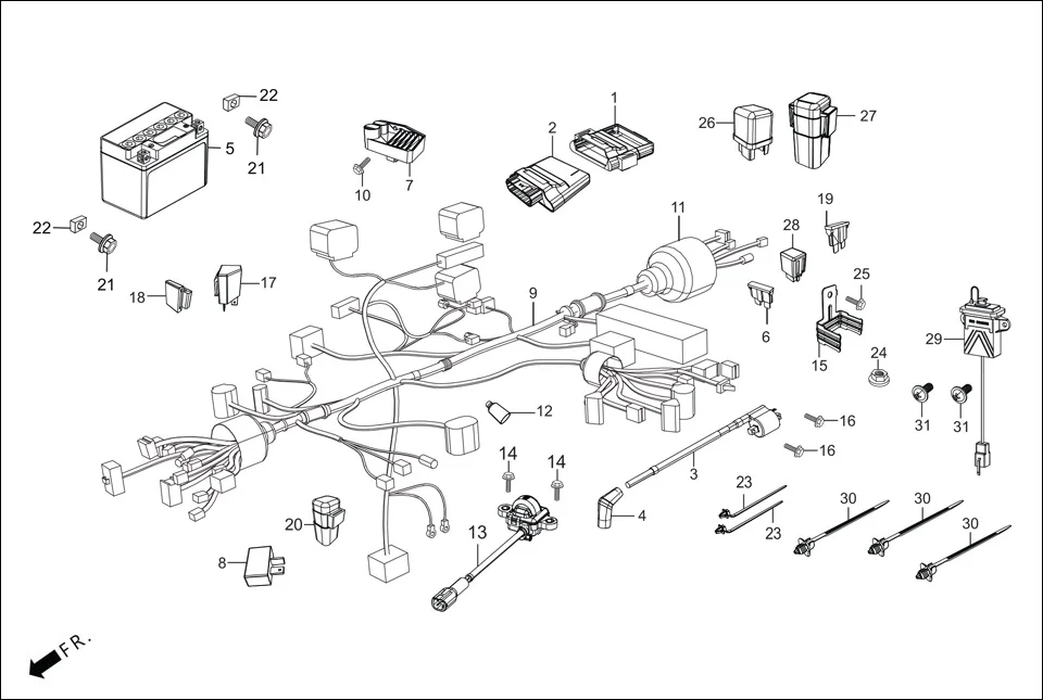 F-24-SELF WIRE HARNESS/BATTERY assembly diagram for Hero Splendor+ iBS BSVI (JULY, 2021)