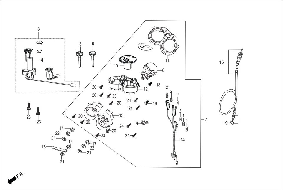 F-2 SPEEDOMETER/CABLE/KEY SET assembly diagram for Hero Splendor+ iBS BSVI (JULY, 2021)