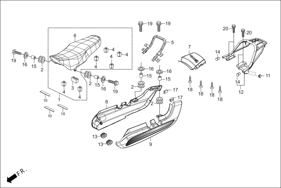 F-12 SET ASSY./RR. COWL/REAR CARRIER assembly diagram for Hero Splendor+ iBS BSVI(Dec,2021)