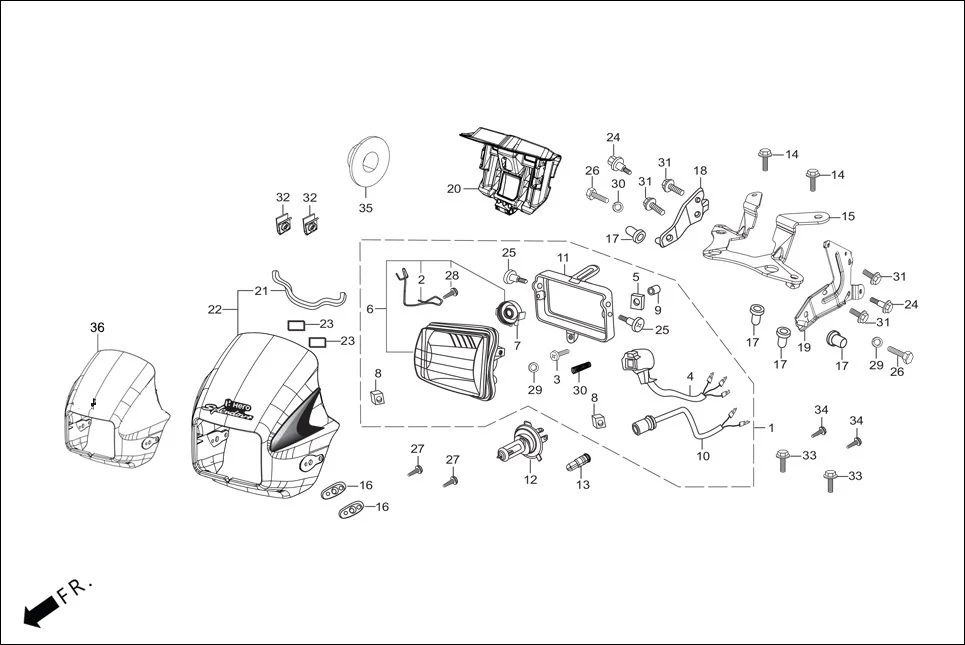 F-1 HEADLIGHT/FR. VISOR assembly diagram for Hero Splendor+ iBS BSVI(Dec,2021)