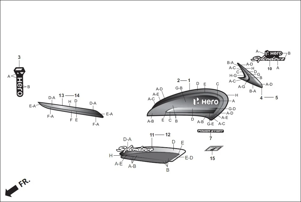 F-27-SELF STRIPES/MARK assembly diagram for Hero Splendor+ iBS BSVI(Dec,2021)