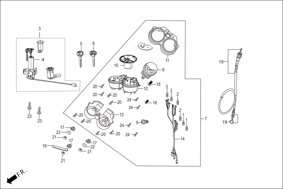 F-2 SPEEDOMETER/CABLE/KEY SET assembly diagram for Hero Splendor+ iBS BSVI(Dec,2021)