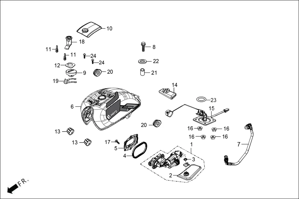 F-13 FUEL TANK diagram showing 16701-AAF-400
