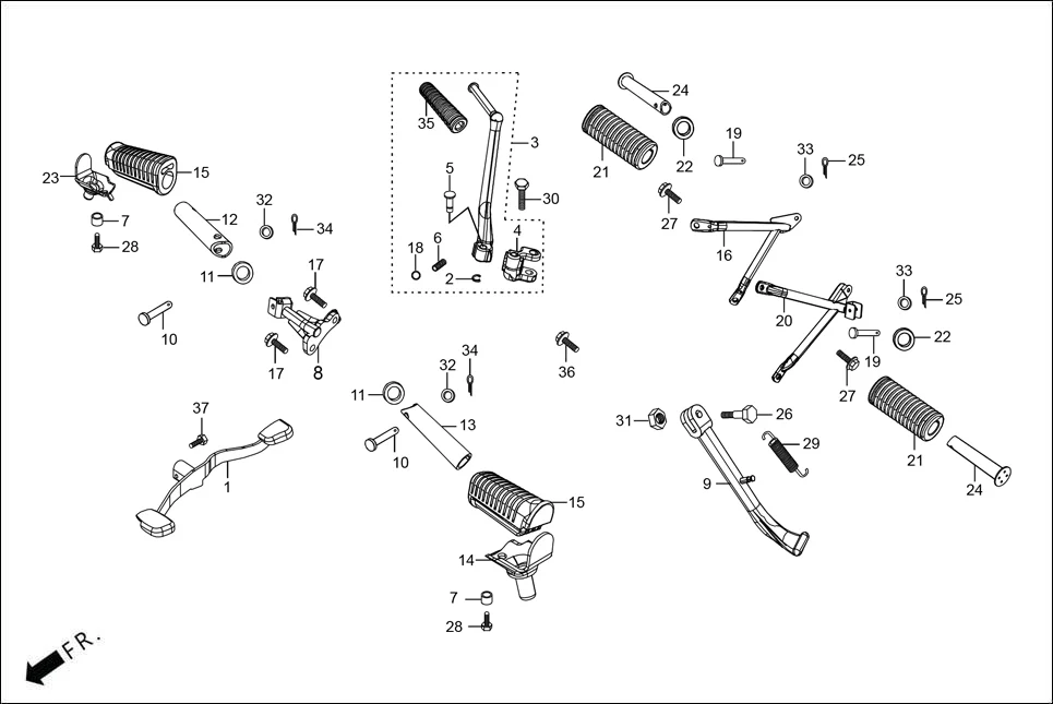 F-17 STEP ASSY./GEAR CHANGE PEDAL/SIDE STAND/PILLION STEP. diagram showing 28302-KST-A10