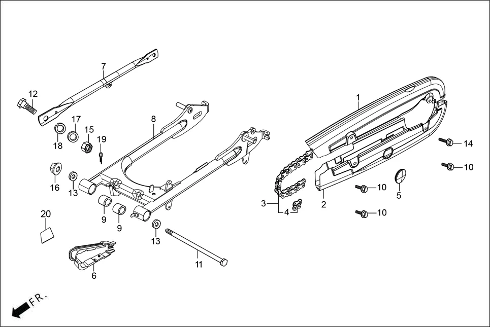 F-19 SWINGARM/CHAIN CASE diagram showing 52170-KST-940