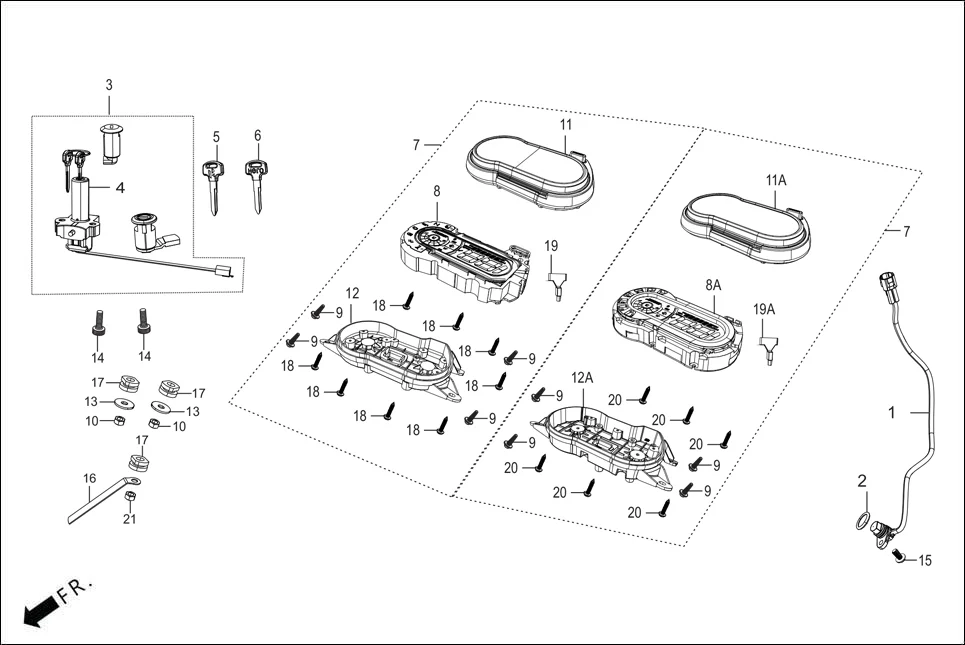 F-2 SPEEDOMETER/CABLE/KEY SET diagram showing 37112-AAE-B02