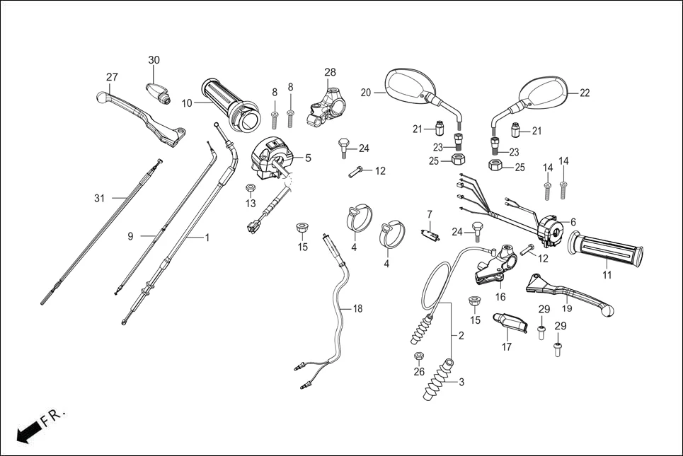 F-3 HANDLE LEVER/SWITCH/CONTROL CABLE diagram showing 53178-AAF-H00