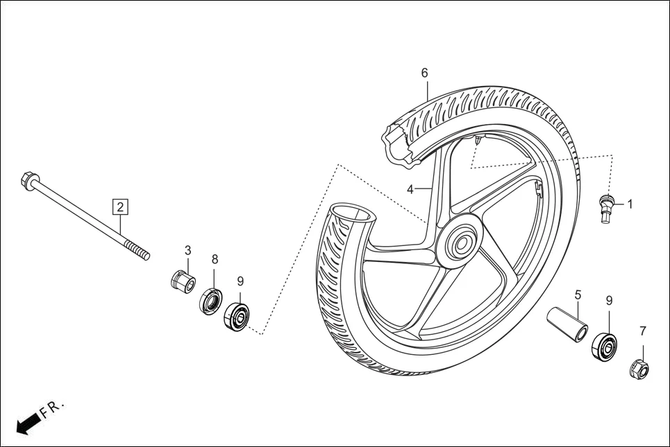 F-9 FRONT WHEEL diagram showing 44601-ABA-204