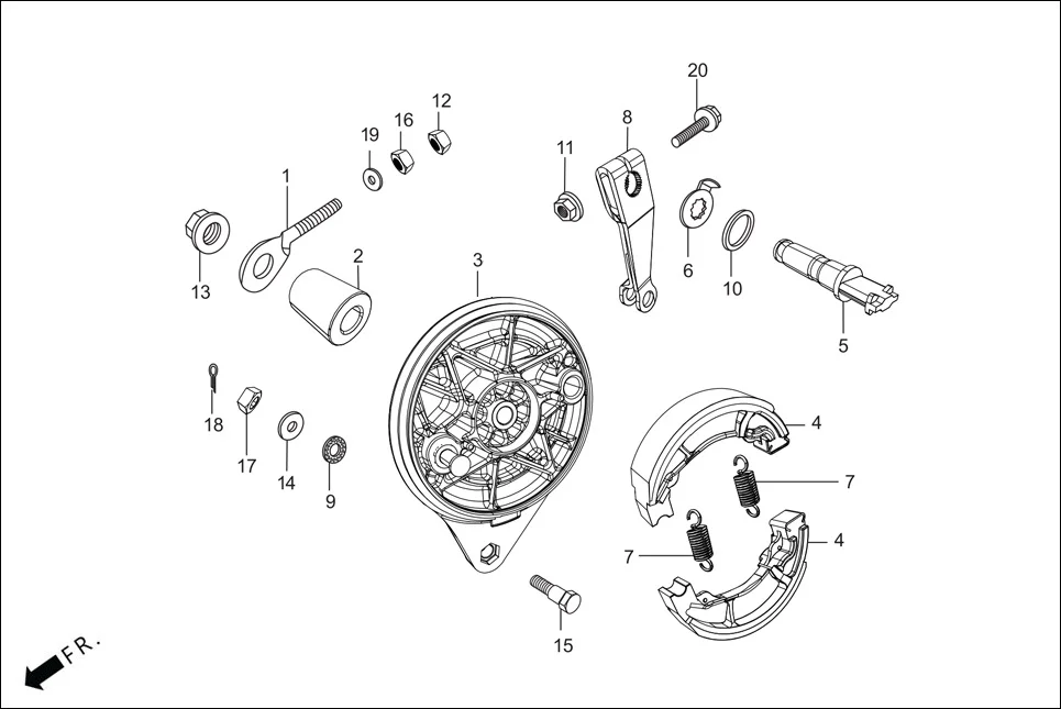 F-10 REAR BRAKE PANEL assembly diagram for Hero Splendor Plus(Jan, 2023)