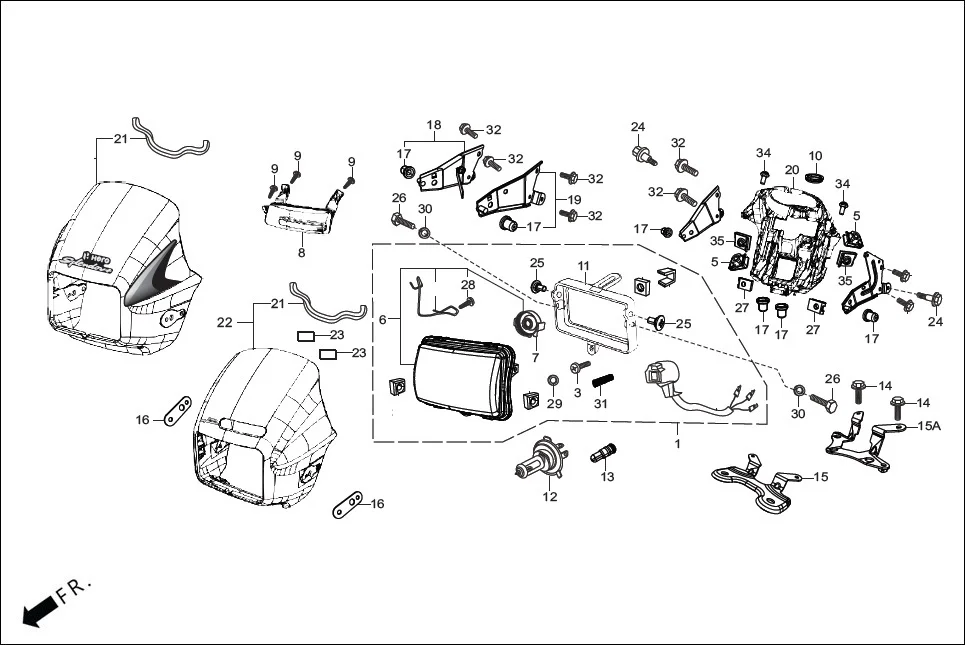 F-1A-TECHNO HEADLIGHT/FR. VISOR assembly diagram for Hero Splendor Plus(Jan, 2023)