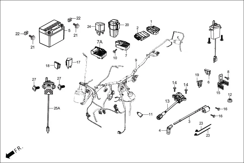 F-24-SELF WIRE HARNESS/BATTERY assembly diagram for Hero Splendor Plus(Jan, 2023)