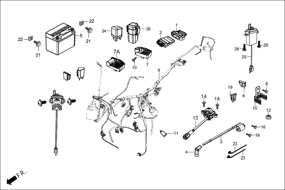 F-24-TECHNO WIRE HARNESS/BATTERY assembly diagram for Hero Splendor Plus(Jan, 2023)