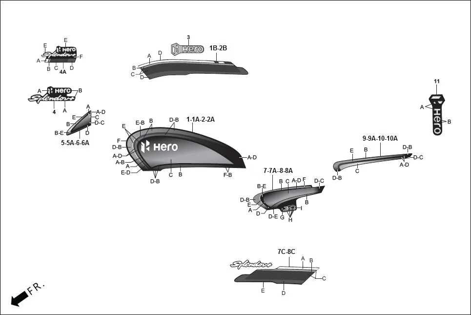 F-27-I-SELF STRIPES/MARK assembly diagram for Hero Splendor Plus(Jan, 2023)