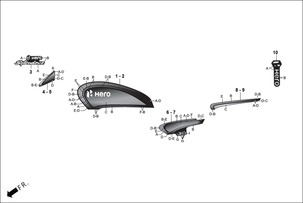 F-27-II-SELF-I3S STRIPES/MARK assembly diagram for Hero Splendor Plus(Jan, 2023)