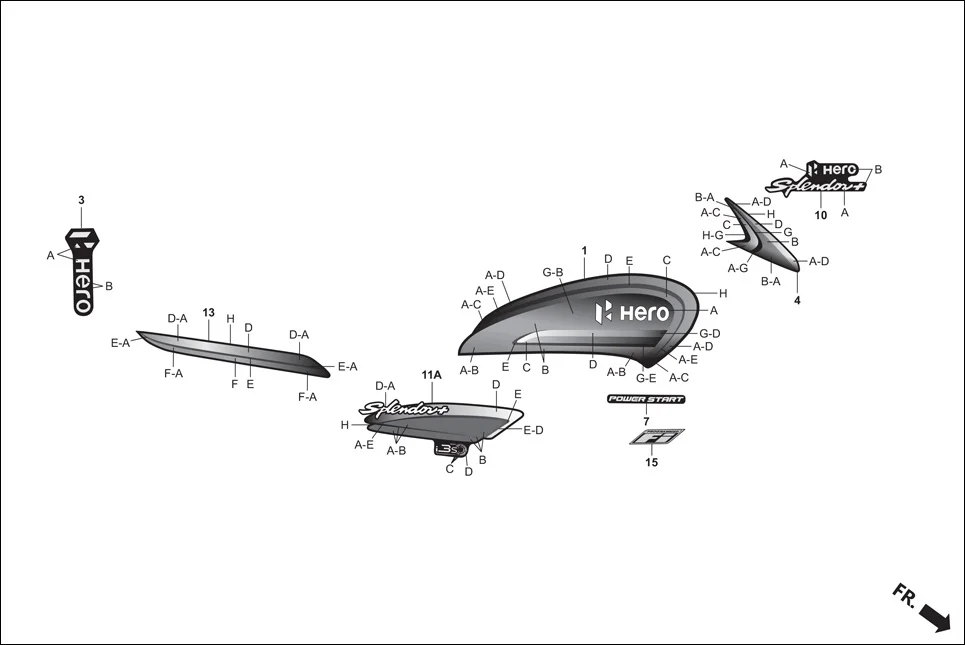 F-27-SELF-I3S STRIPES/MARK assembly diagram for Hero Splendor Plus(Jan, 2023)