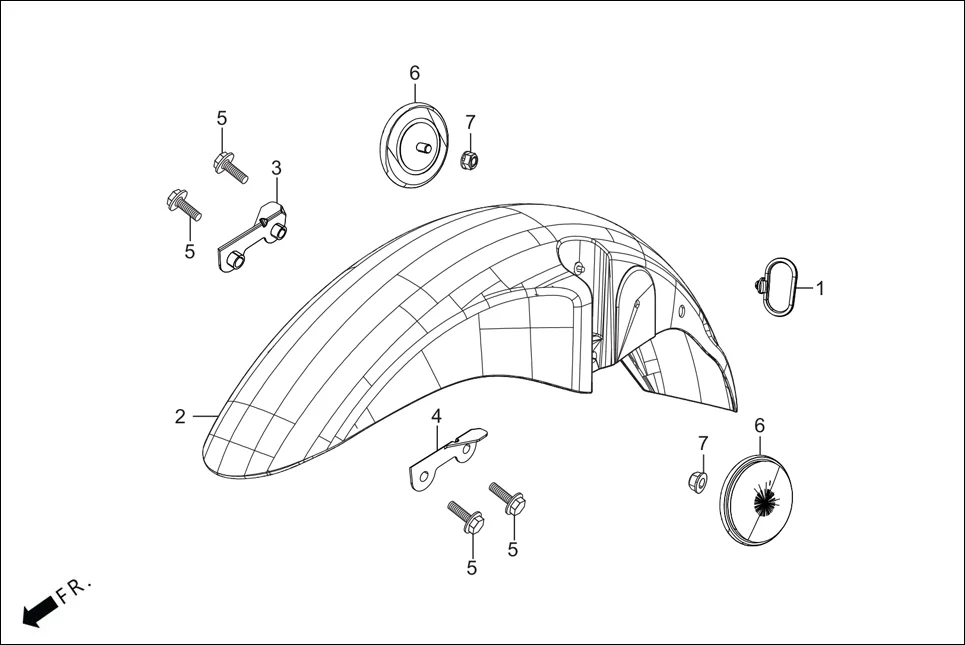 F-6-SELF FENDER FRONT assembly diagram for Hero Splendor Plus(Jan, 2023)