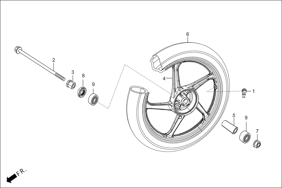 F-9 FRONT WHEEL assembly diagram for Hero Splendor Plus(Jan, 2023)