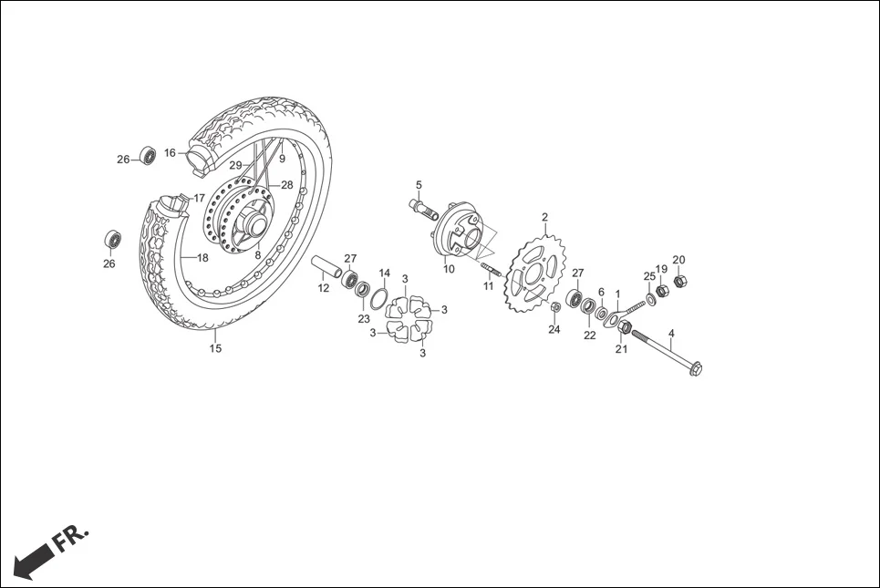 F-11-SPOKE REAR WHEEL assembly diagram for Hero Splendor Pro (Oct, 2015)