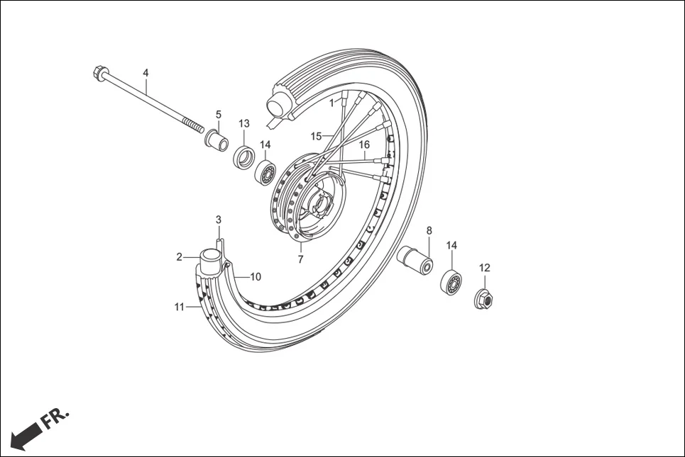 F-9-SPOKE FRONT WHEEL assembly diagram for Hero Splendor Pro (Oct, 2015)