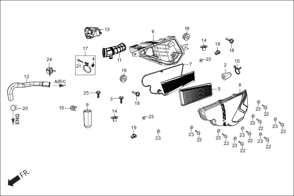 F-13 AIR CLEANER assembly diagram for Hero Xpulse 200T (May, 2019)