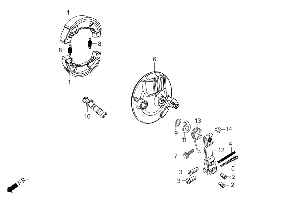 F-8-DRUM FR. BRAKE PANEL assembly diagram for Hero SUPER SPLENDOR TECHNO OBDII(Feb.,2025)