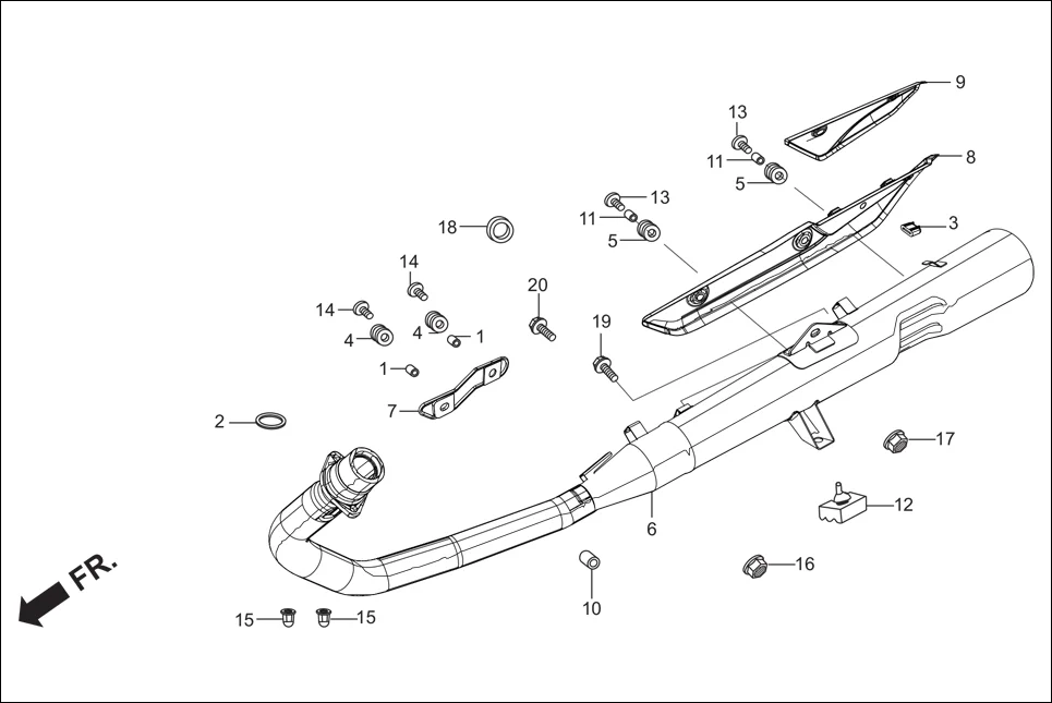 F-14 MUFFLER assembly diagram for Hero Super Splendor (Nov, 2017)