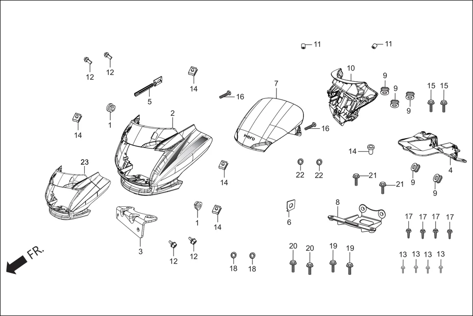 F-1A FR. COVER assembly diagram for Hero Super Splendor (Nov, 2017)
