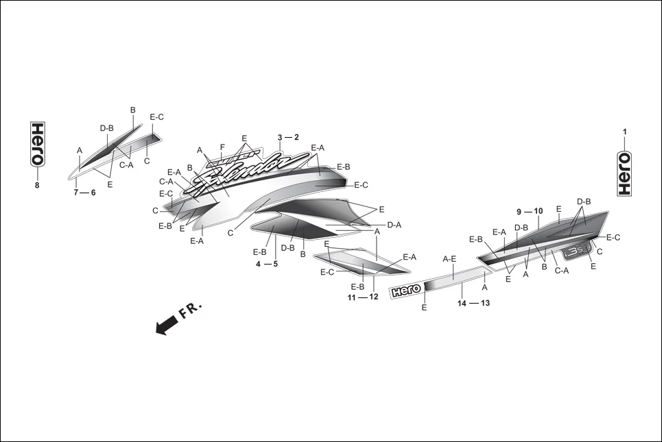F-27 STRIPES/MARKS assembly diagram for Hero Super Splendor (Nov, 2017)
