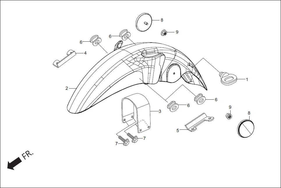 F-5 FRONT FENDER assembly diagram for Hero Super Splendor (Nov, 2017)