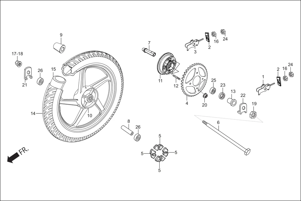 F-9 REAR WHEEL assembly diagram for Hero Super Splendor (Nov, 2017)