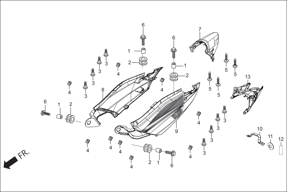 F-10A RR. COWL assembly diagram for Hero Super Splendor iBS (Feb, 2019)