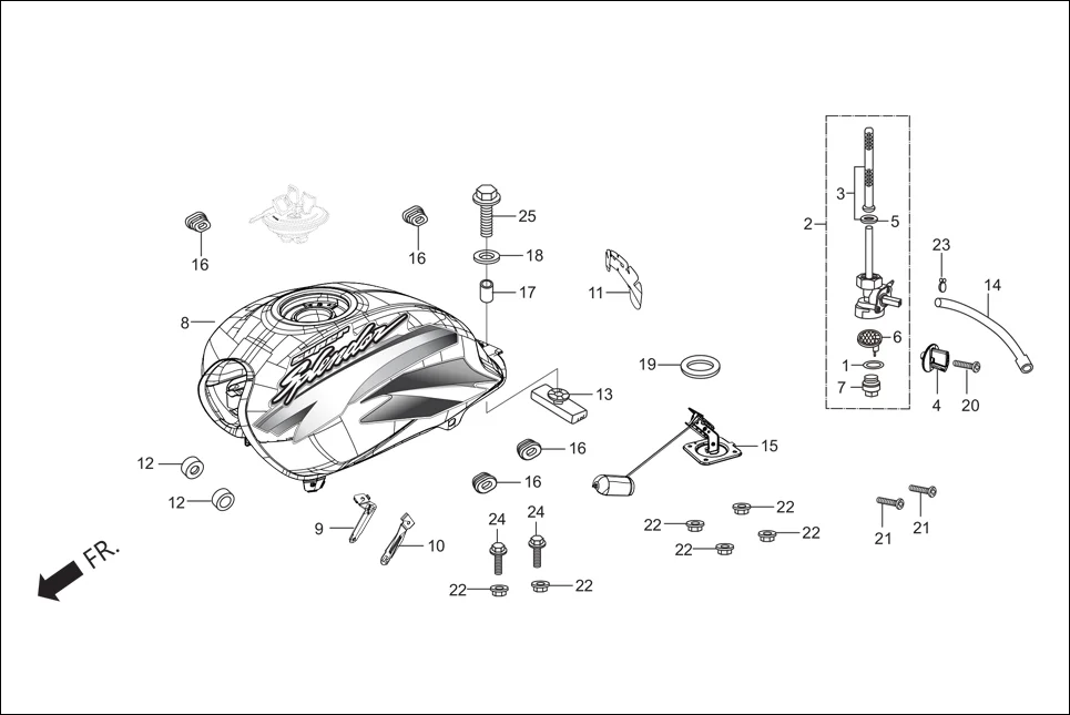 F-11 FUEL TANK assembly diagram for Hero Super Splendor iBS (Feb, 2019)