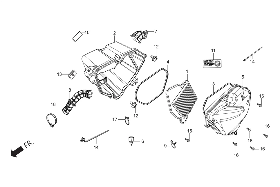F-13 AIR CLEANER assembly diagram for Hero Super Splendor iBS (Feb, 2019)
