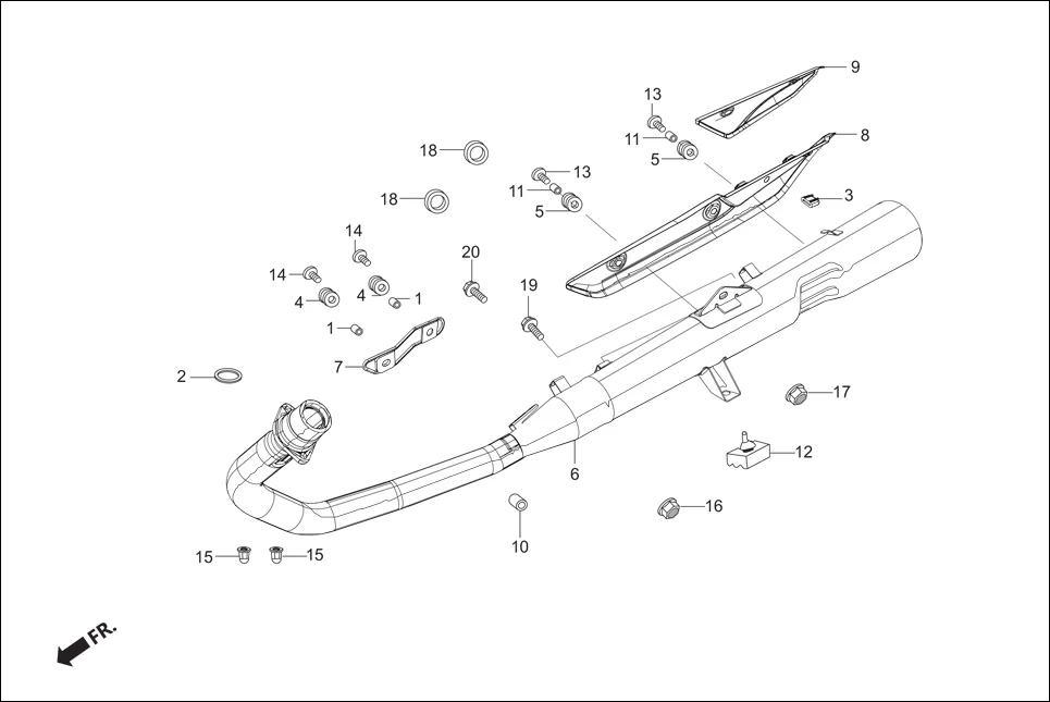 F-14 MUFFLER assembly diagram for Hero Super Splendor iBS (Feb, 2019)