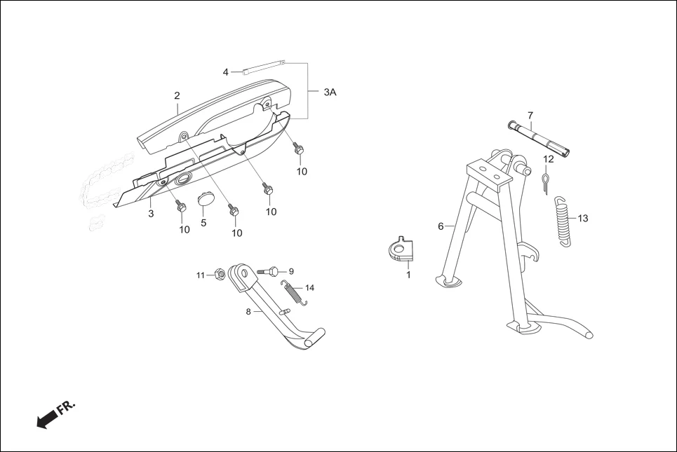 F-16A CHAIN CASE /STAND assembly diagram for Hero Super Splendor iBS (Feb, 2019)