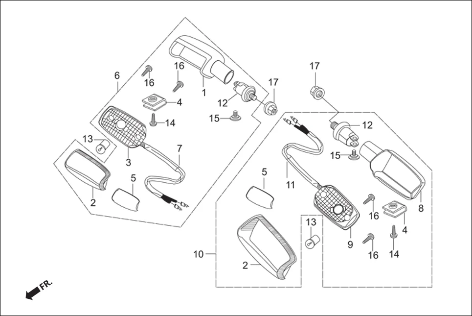 F-19 FR. WINKERS assembly diagram for Hero Super Splendor iBS (Feb, 2019)