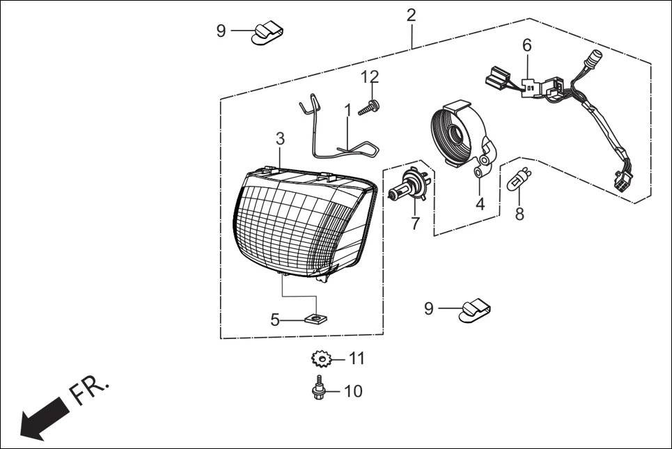 F-1 HEAD LIGHT assembly diagram for Hero Super Splendor iBS (Feb, 2019)