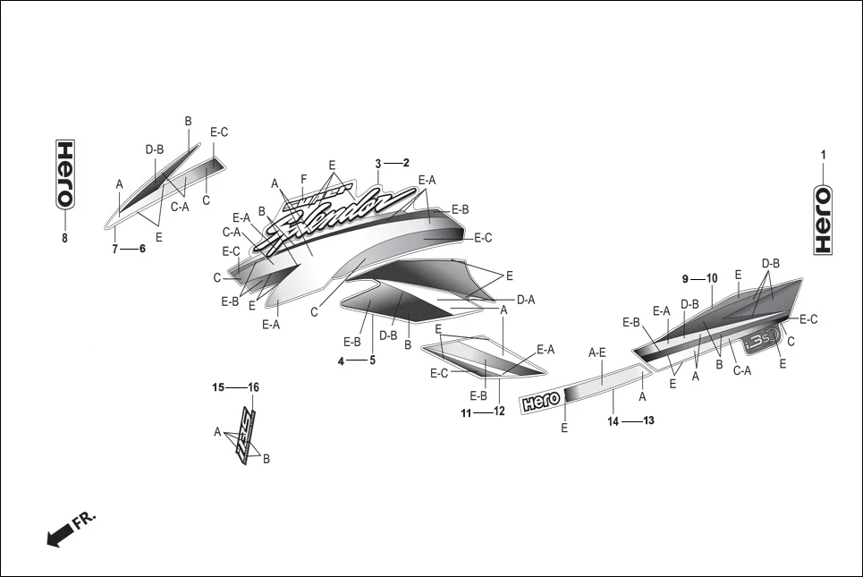 F-27 STRIPES/MARKS assembly diagram for Hero Super Splendor iBS (Feb, 2019)